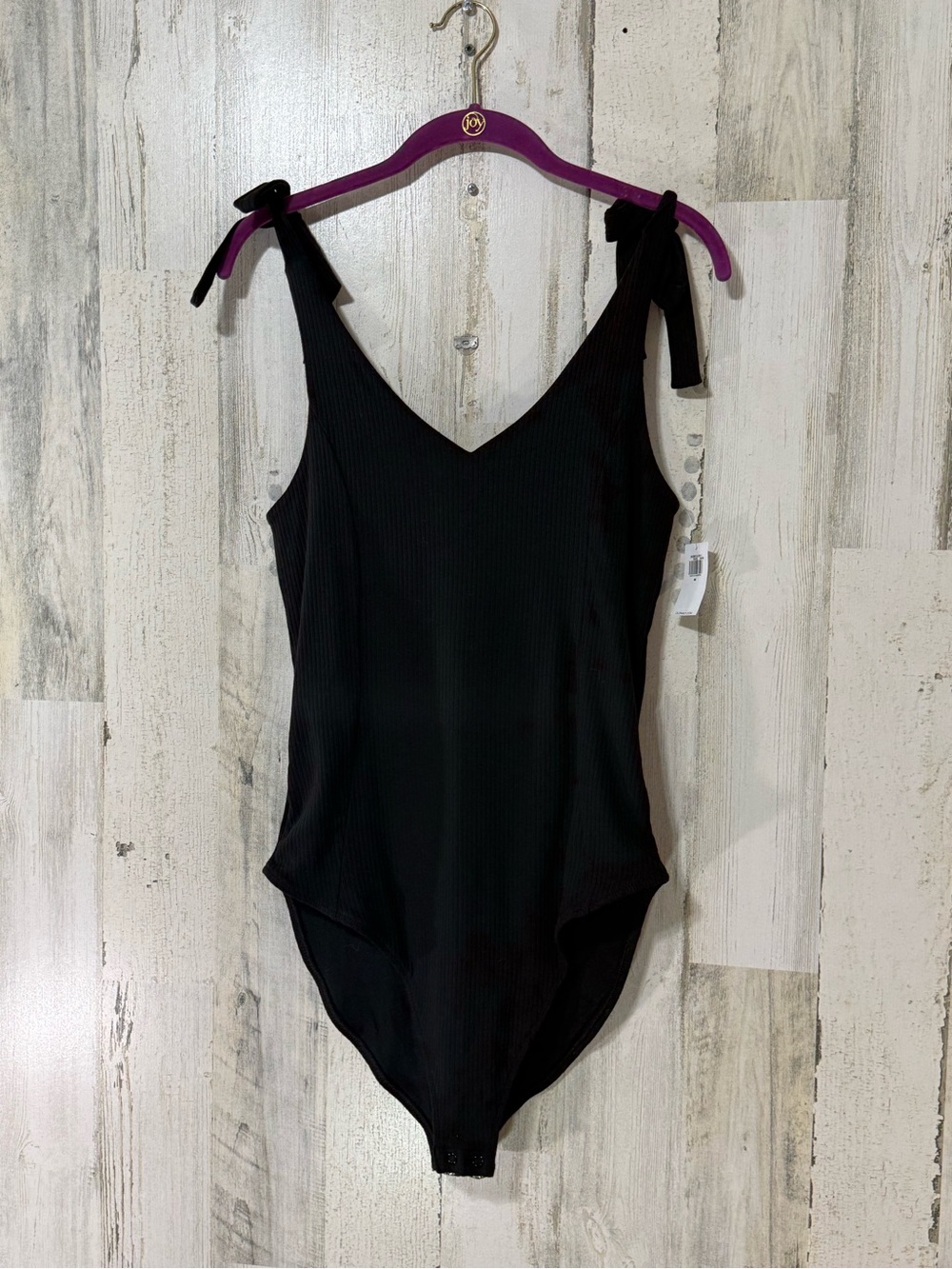 Old Navy Black Ribbed Tie-Shoulder V-Neck Bodysuit